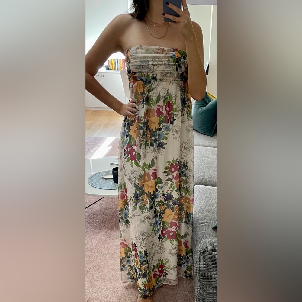 Flower Maxi Dress Strapless Size Medium